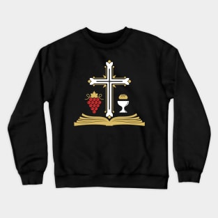 Cross, open bible, holy grail and vine. Crewneck Sweatshirt